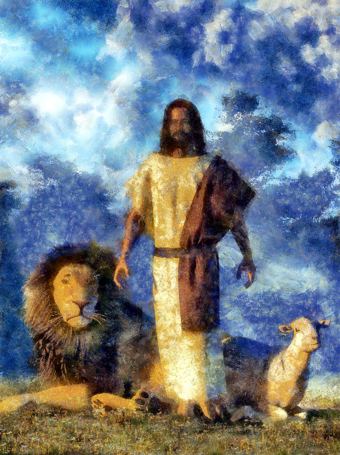 Jesus Christ Painting - The Lion and The Lamb by Christian Art