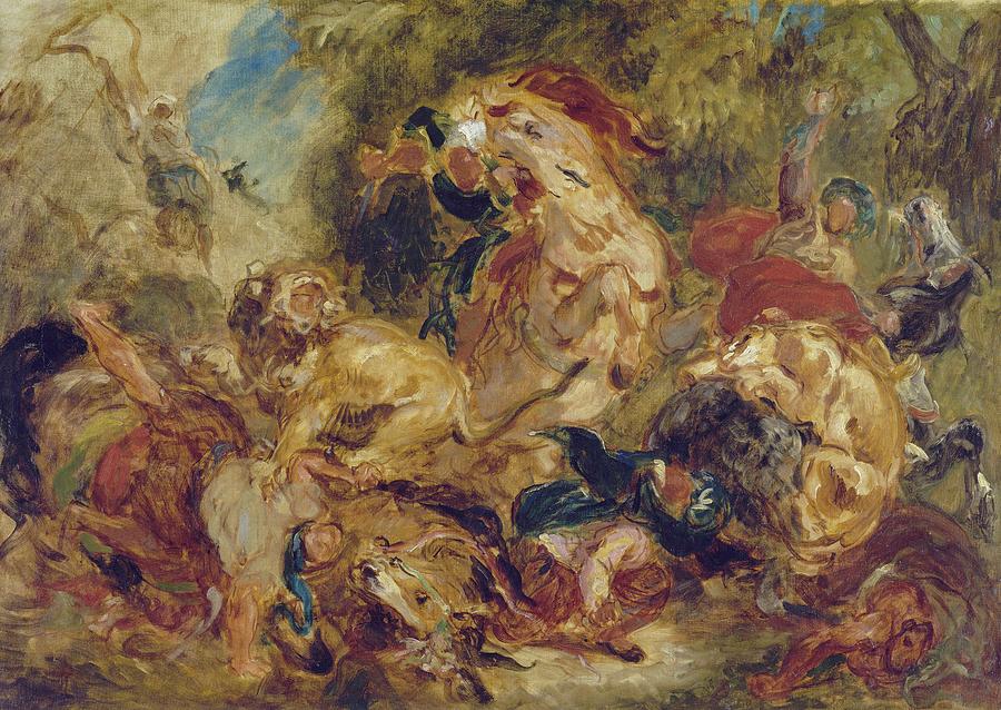 Eugene Delacroix Painting - The Lion Hunt by Eugene Delacroix