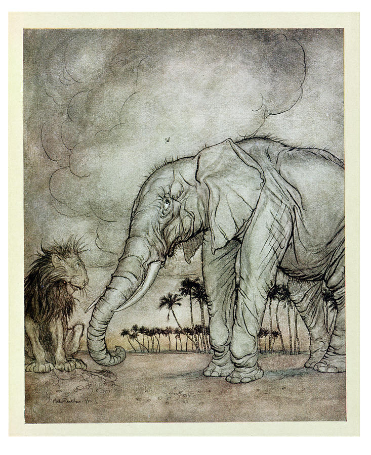 The Lion, Jupiter And The Elephant, Illustration From Aesops Fables, Published By Heinemann, 1912 Photograph by Arthur Rackham