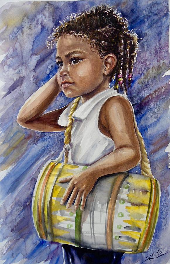 Child Painting - The little drummer by Katerina Kovatcheva