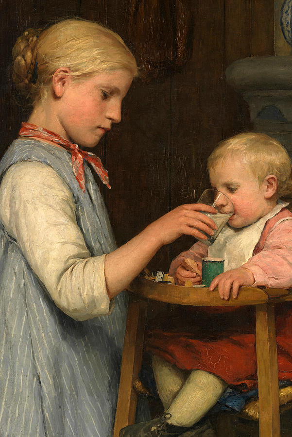The little mother Painting by Albert Anker