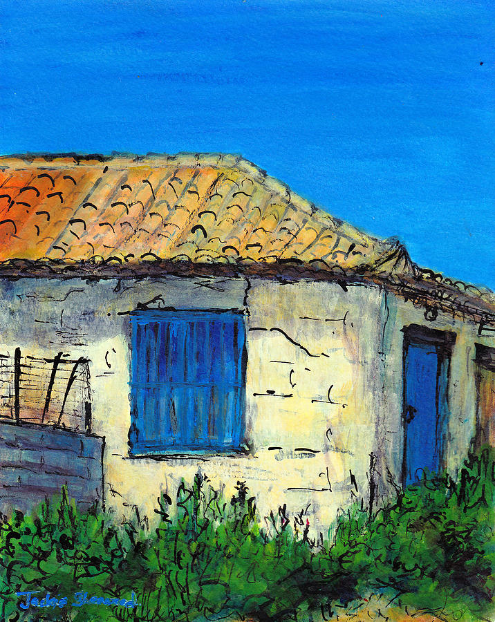 The Little Mud Brick House Koroni Painting by Jackie Sherwood