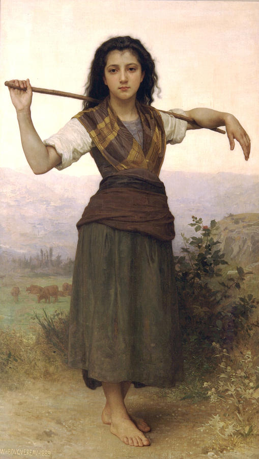 Portrait Painting - The Little Shepherdess by Adolphe-William Bouguereau
