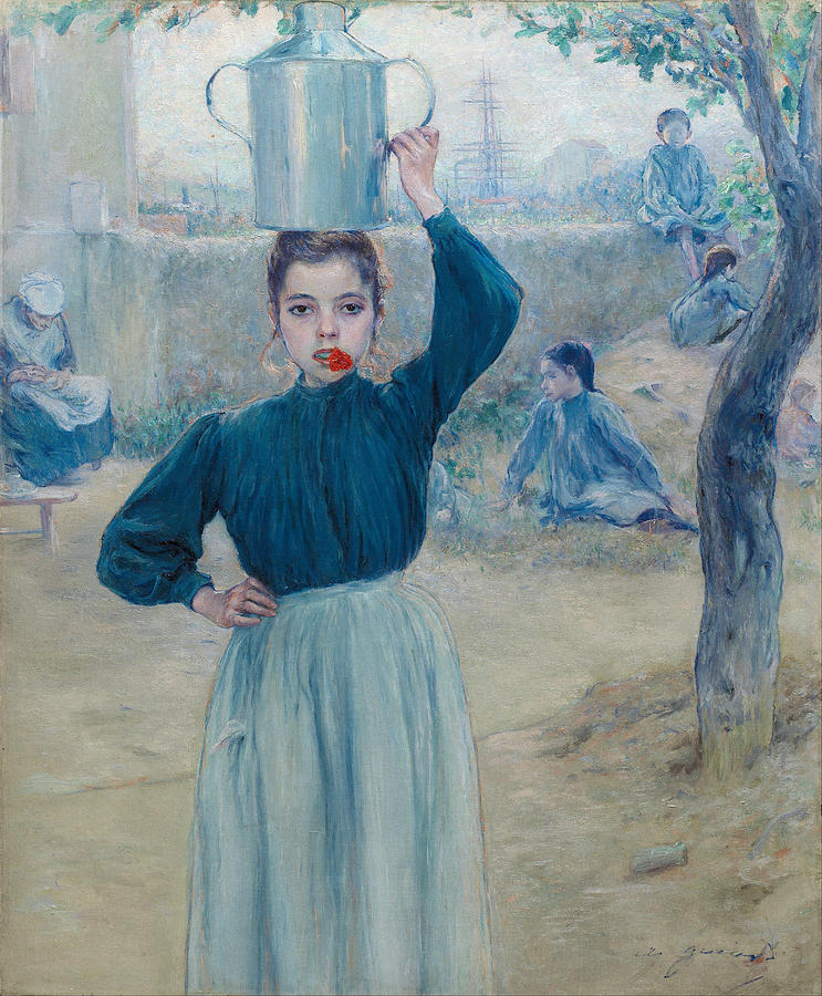 The Little Village Girl with Red Carnation Painting by Adolfo Guiard