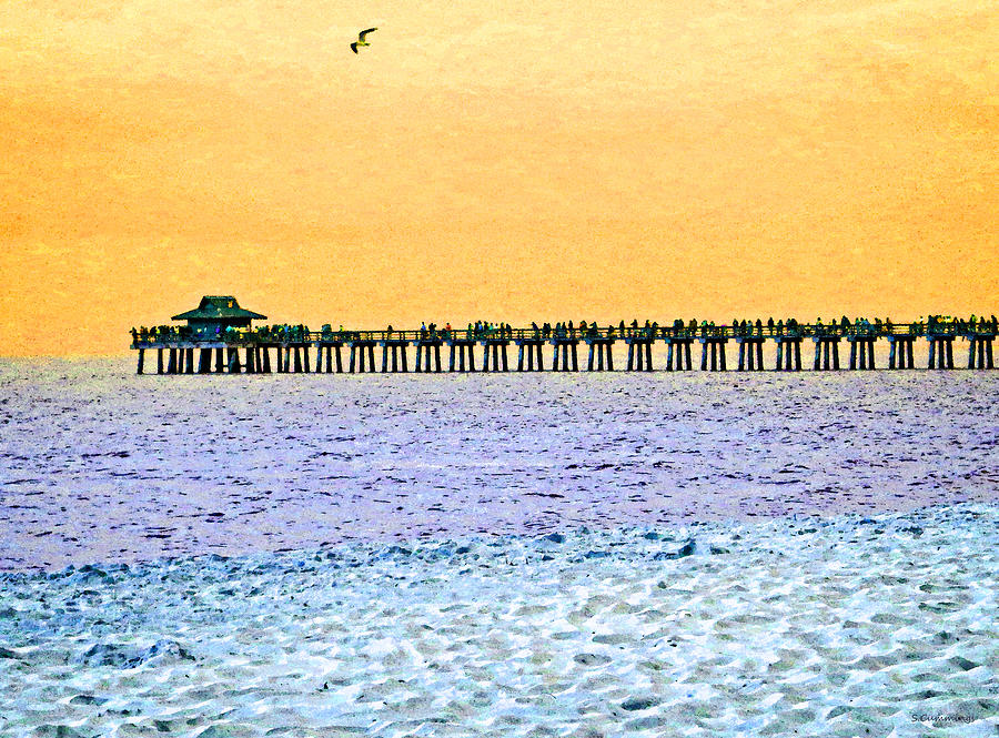 The Long Pier - Art by Sharon Cummings Painting by Sharon Cummings
