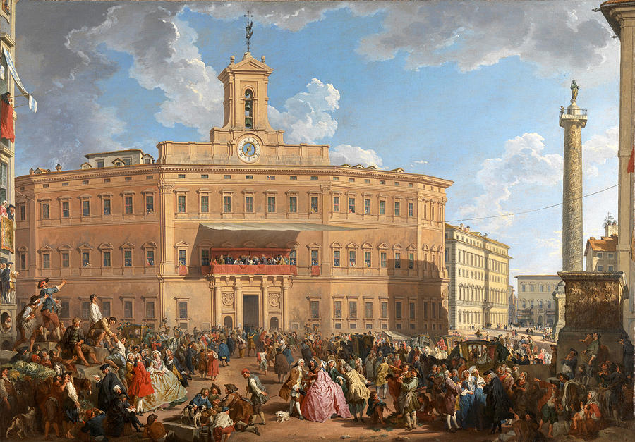The Lottery in Piazza di Montecitorio Painting by Giovanni Paolo Panini