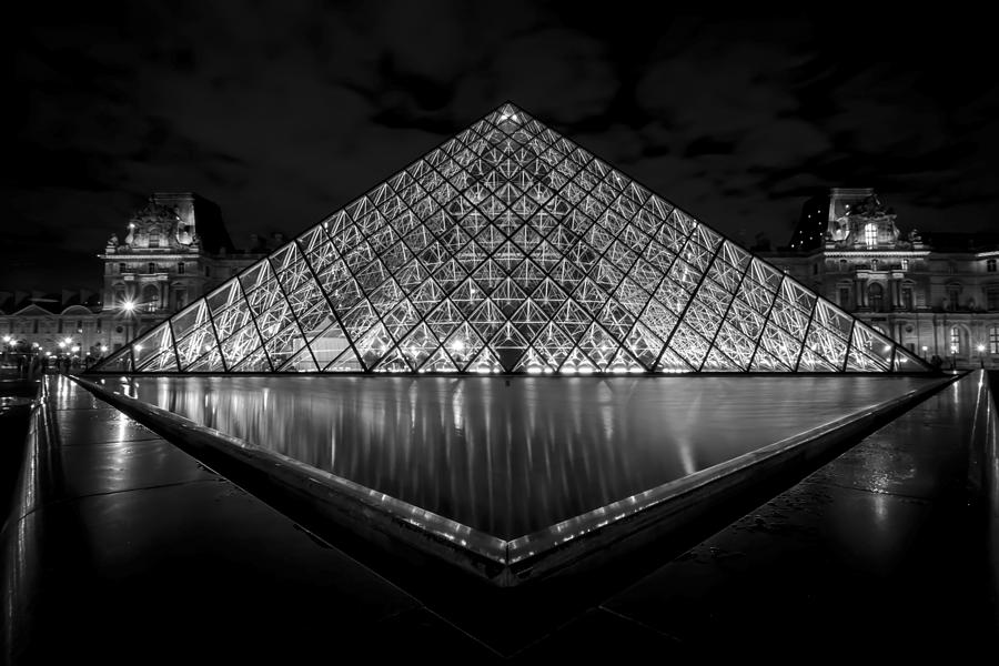 The Louvre at night in Black and white Photograph by Sven Brogren