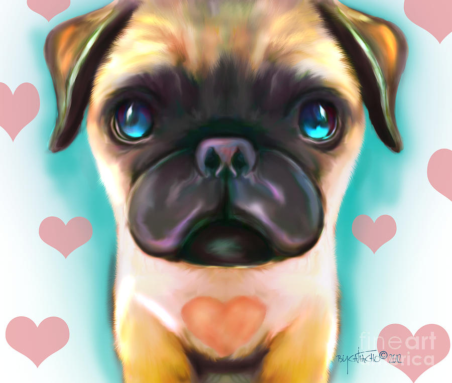 The love Pug Digital Art by Catia Lee