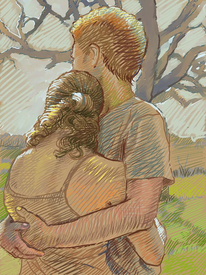 couples hugging drawings