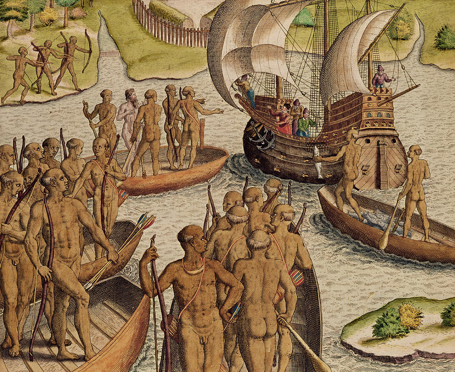 Theodore De Bry Painting - The Lusitanians Send A Second Boat Towards Me, From Americae Tertia Pars by Theodore de Bry