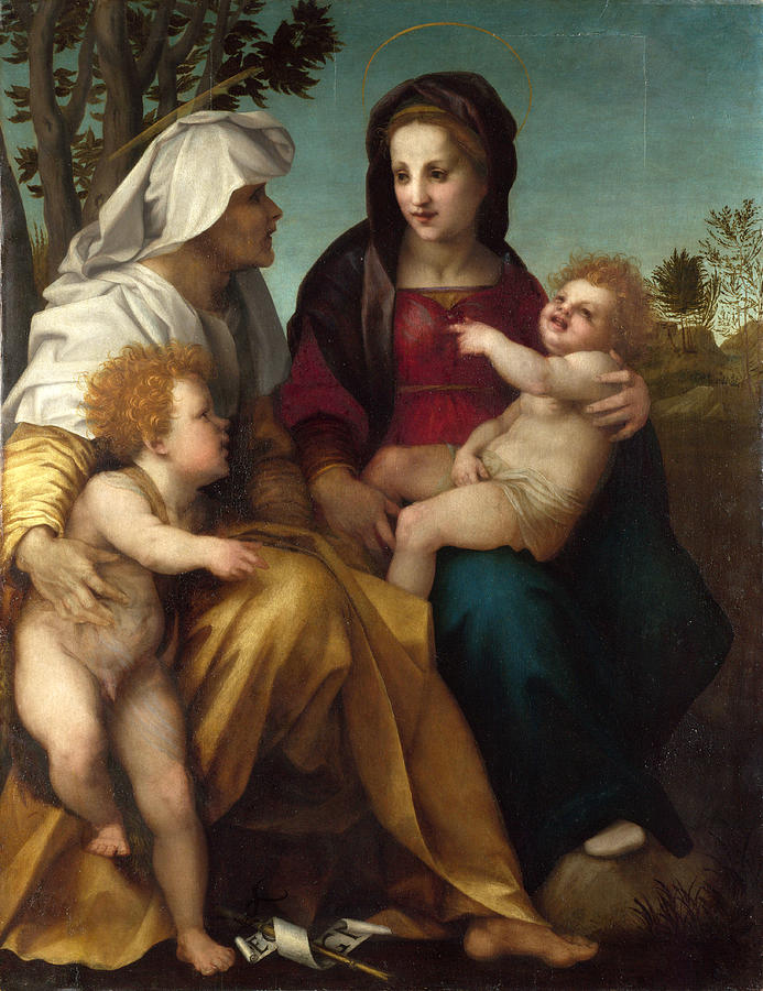 The Madonna and Child Saint Elizabeth and the Baptist Painting by Andrea del Sarto