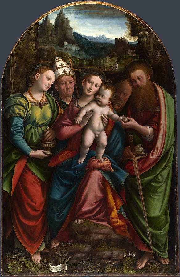 Bernardino Lanino Painting - The Madonna and Child with Saints by Bernardino Lanino