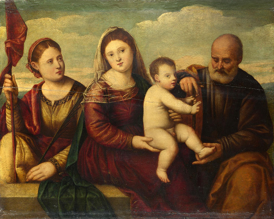 Madonna Painting - The Madonna and Child with Saints by Bernardino Licinio