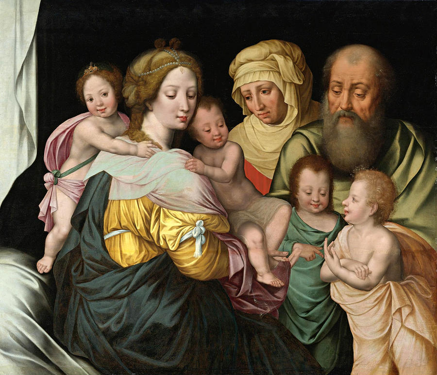 The Madonna and Child with Saints Elizabeth and other Members of the Holy Family. The Holy Kinship Painting by Vincent Sellaer