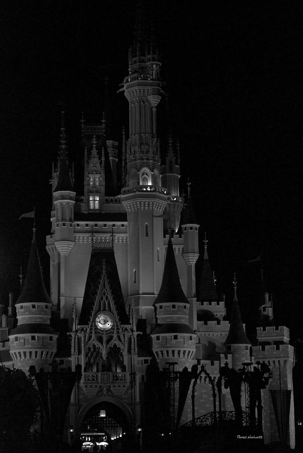 Black And White Photograph - The Magic Kingdom Castle in Black and White Walt Disney World FL by Thomas Woolworth