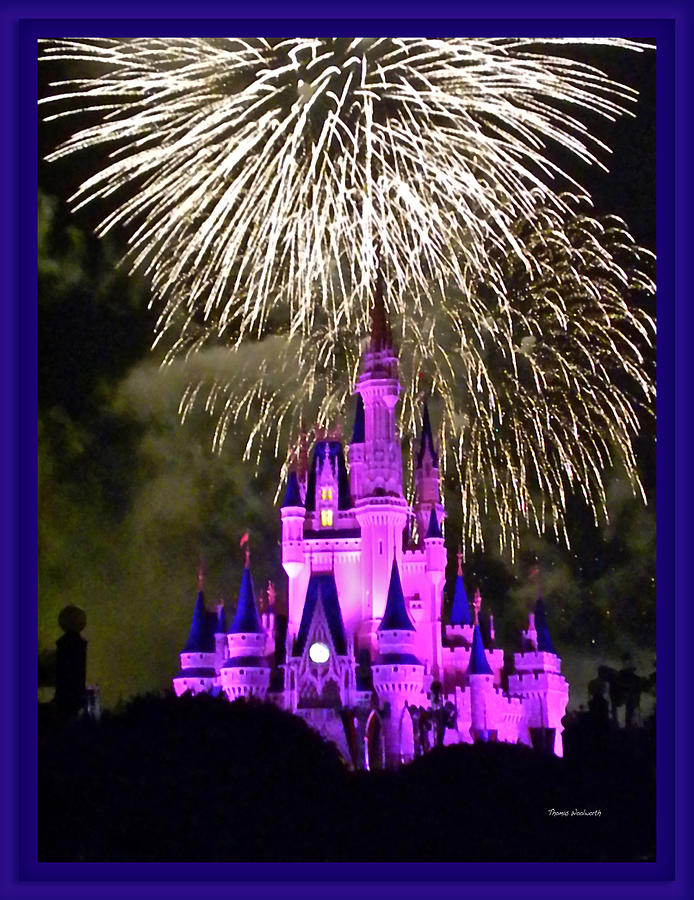 Castle Photograph - The Magic Kingdom Castle in Violet with fireworks Walt Disney World FL by Thomas Woolworth