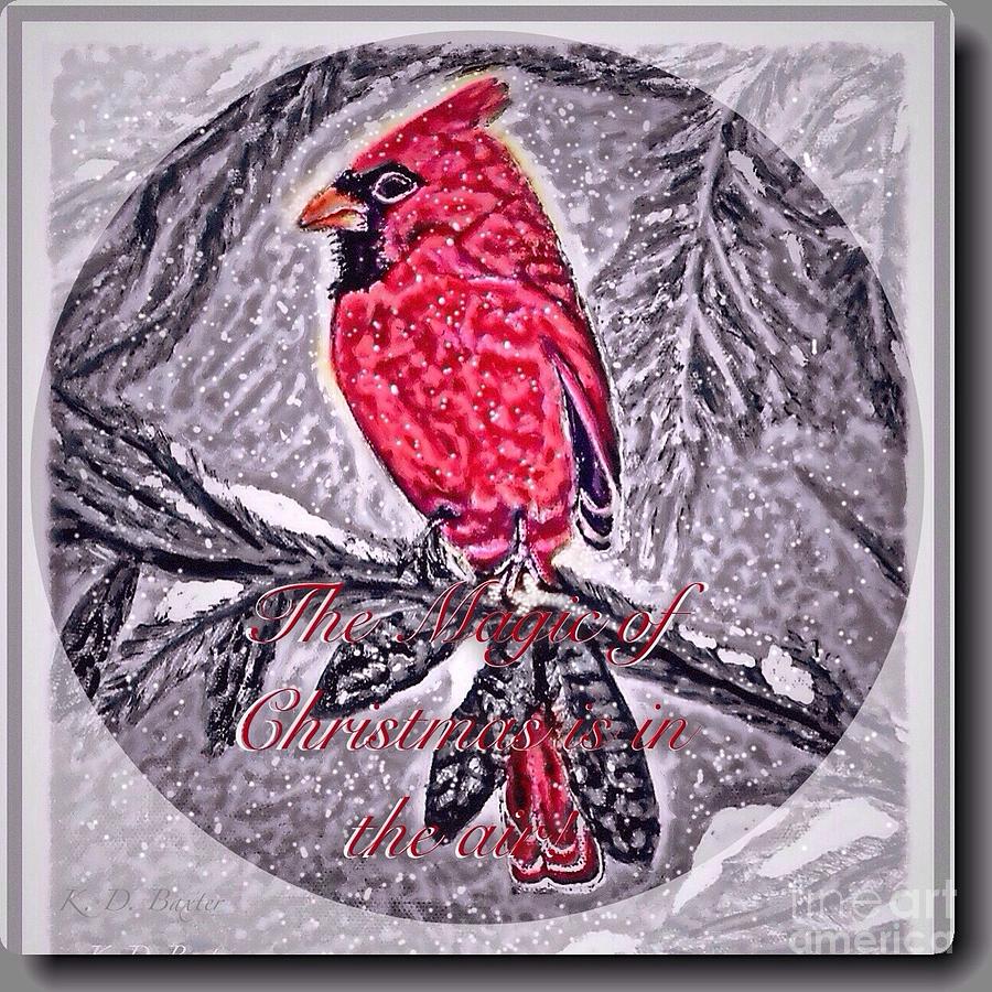 The Magic of Christmastime in a Woodland with a Cardinal Painting by Kimberlee Baxter
