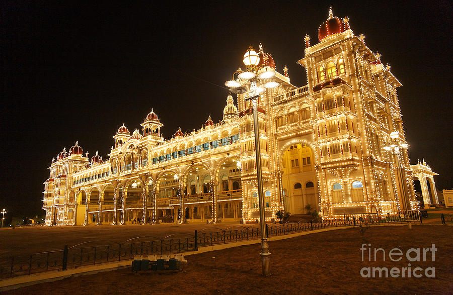 The Maharajahs Palace at night in Mysore India Photograph by Robert Preston