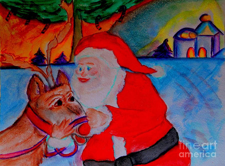 The Man In The Red Suit And A Red Nosed Reindeer Painting