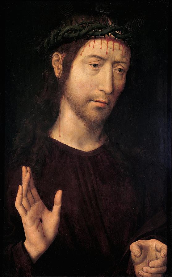 Portrait Painting - The Man of Sorrows Blessing by Hans Memling