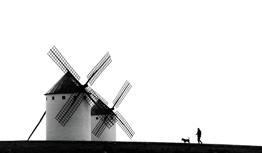Windmill Photograph - The Man, The Dog And The Windmills by J. Antonio Pardo