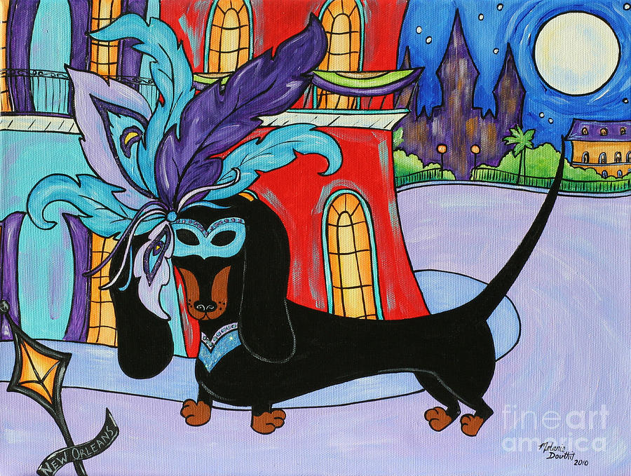New Orleans Painting - The Mardi Gras Dachshund by Melanie Douthit
