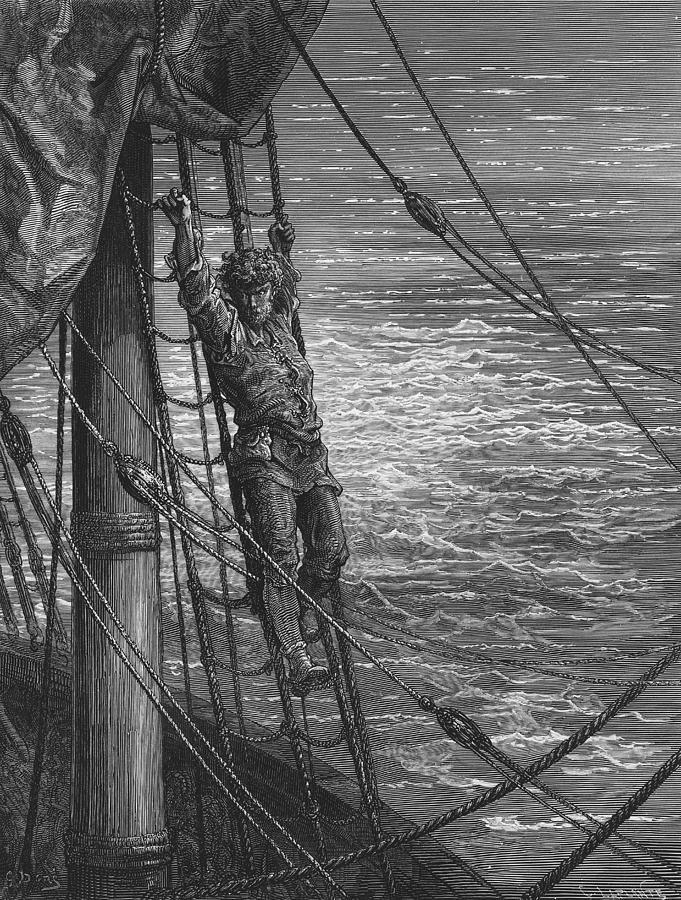 Gustave Dore Drawing - The Mariner describes to his listener the wedding guest his feelings of loneliness and desolation  by Gustave Dore
