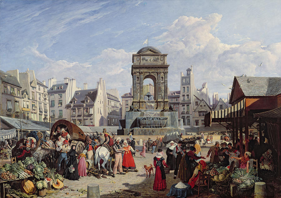 Vegetable Photograph - The Market And Fountain Of The Innocents, Paris, 1823 Oil On Canvas by John James Chalon