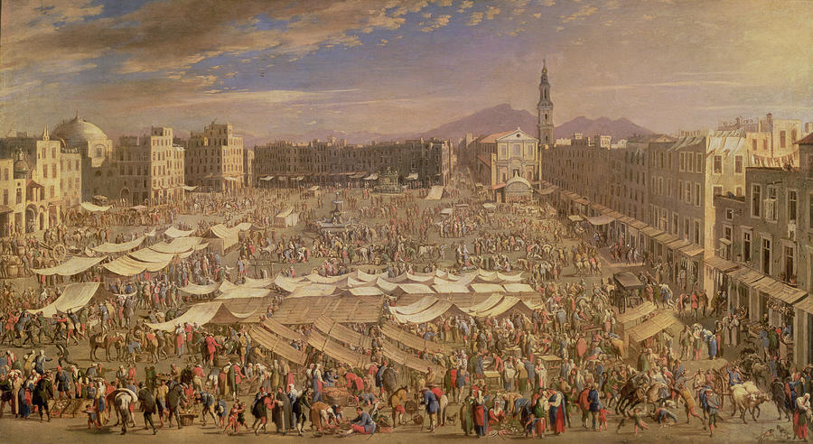 Crowd Photograph - The Market At Naples Oil On Canvas by Angelo Maria Costa
