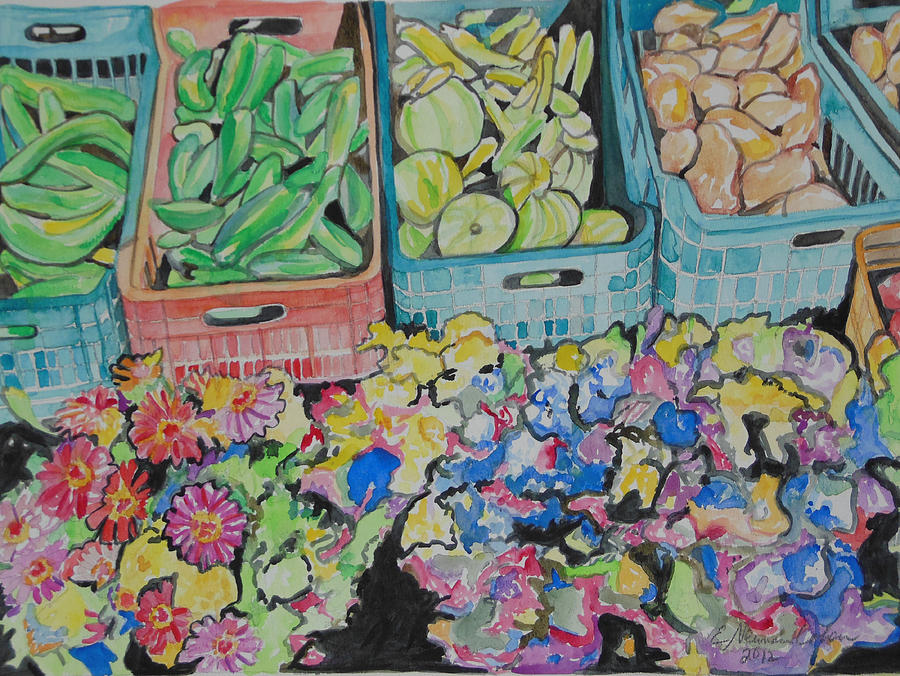The Market in Mykanos Painting by Esther Newman-Cohen