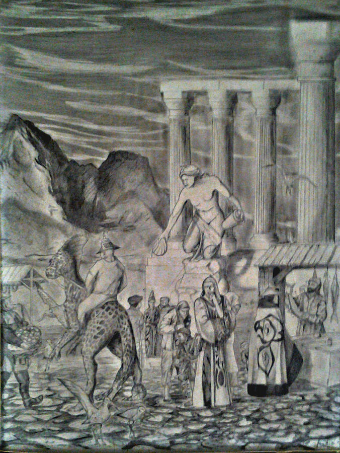 Fantasy Drawing - The Market Place by George Harrison