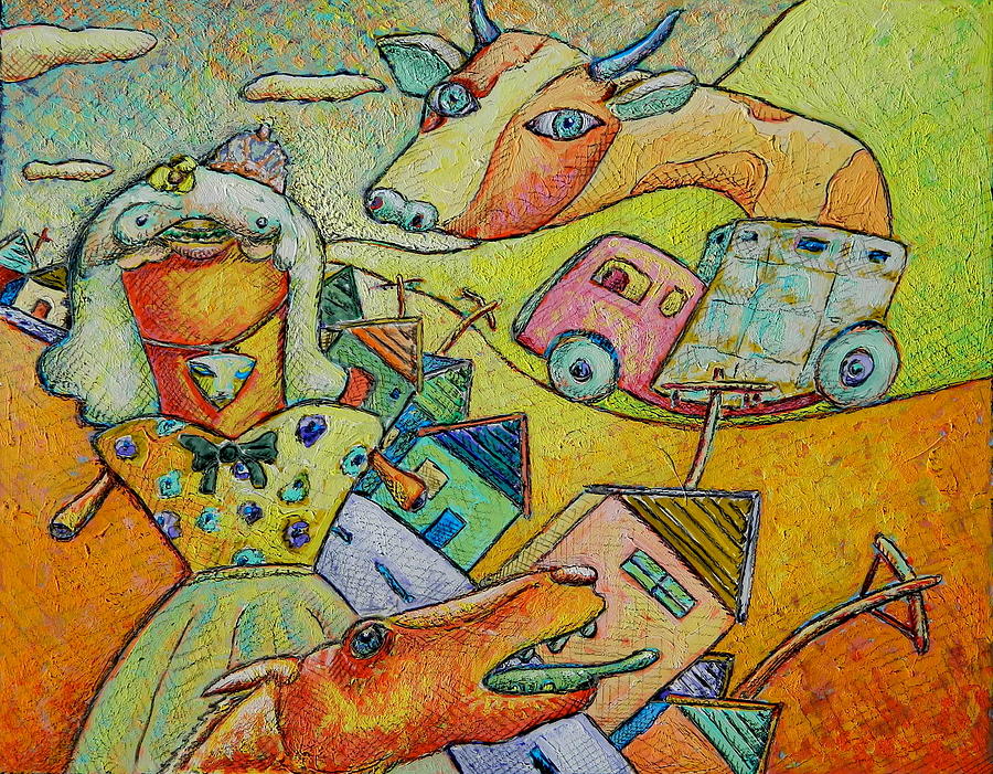 Cow Painting - The Market by Ronald Walker