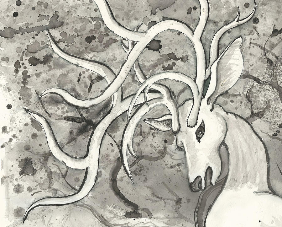 Deer Drawing - The Martyr detail by Melinda Dare Benfield