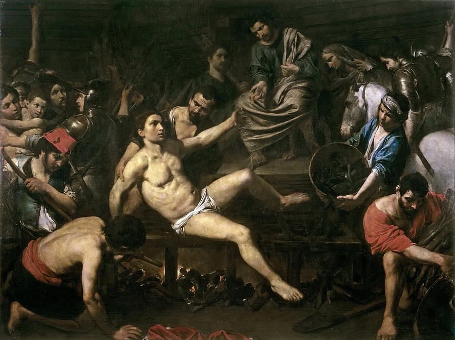 Valentin De Boulogne Painting - The Martyrdom of St. Lawrence by Valentin de Boulogne