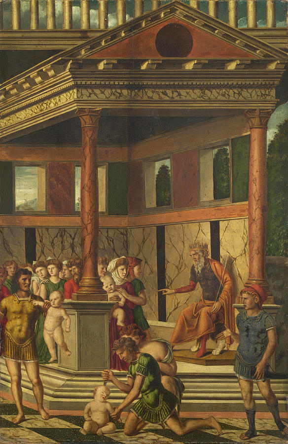 The Massacre of the Innocents with Herod Painting by Girolamo Mocetto