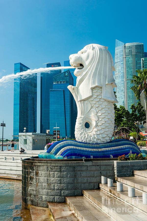 The Merlion  fountain - Singapore. Photograph by Luciano Mortula
