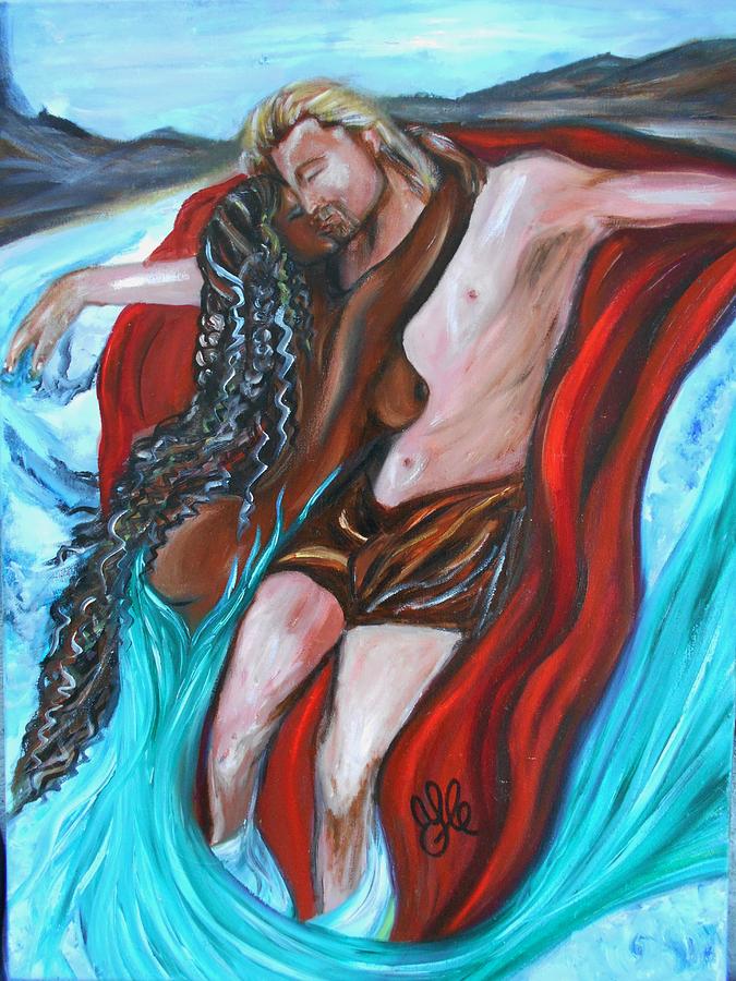 The Mermaid - Love Without Boundaries- Interracial Lovers Series Painting by Yesi Casanova 