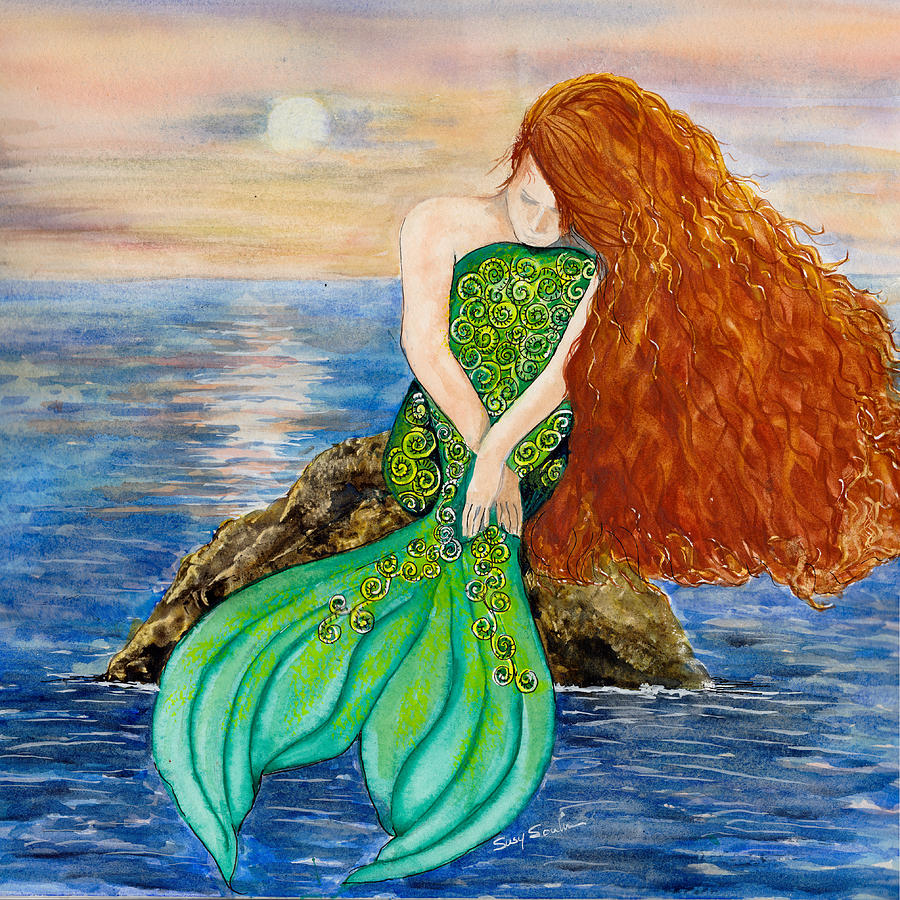 Mermaid Painting - The Mermaids Thoughts by Susy Soulies