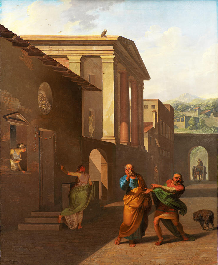 The Midwife Taking Leave of the girl from Andros. From Terences Andria Painting by Nicolai Abraham Abildgaard