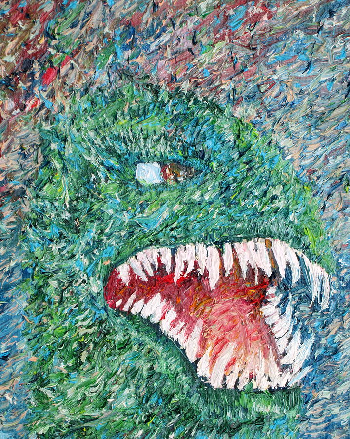 Big Movie Painting - The Might That Came Upon The Earth To Bless - Godzilla Portrait by Fabrizio Cassetta