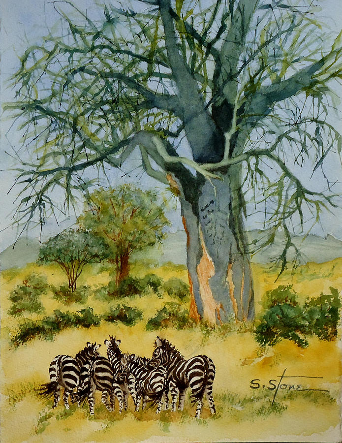 Tree Painting - The Mighty Baobab Tree by Sandra Stone Tree Painting - The Mighty Baobab Tree by Sandra Stone
