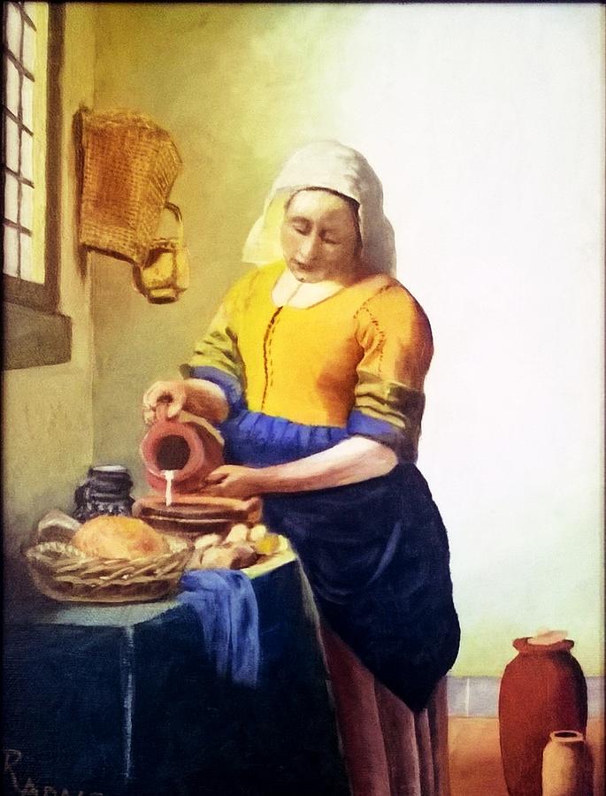 The Milkmaid Painting by Vermeer-R Adair