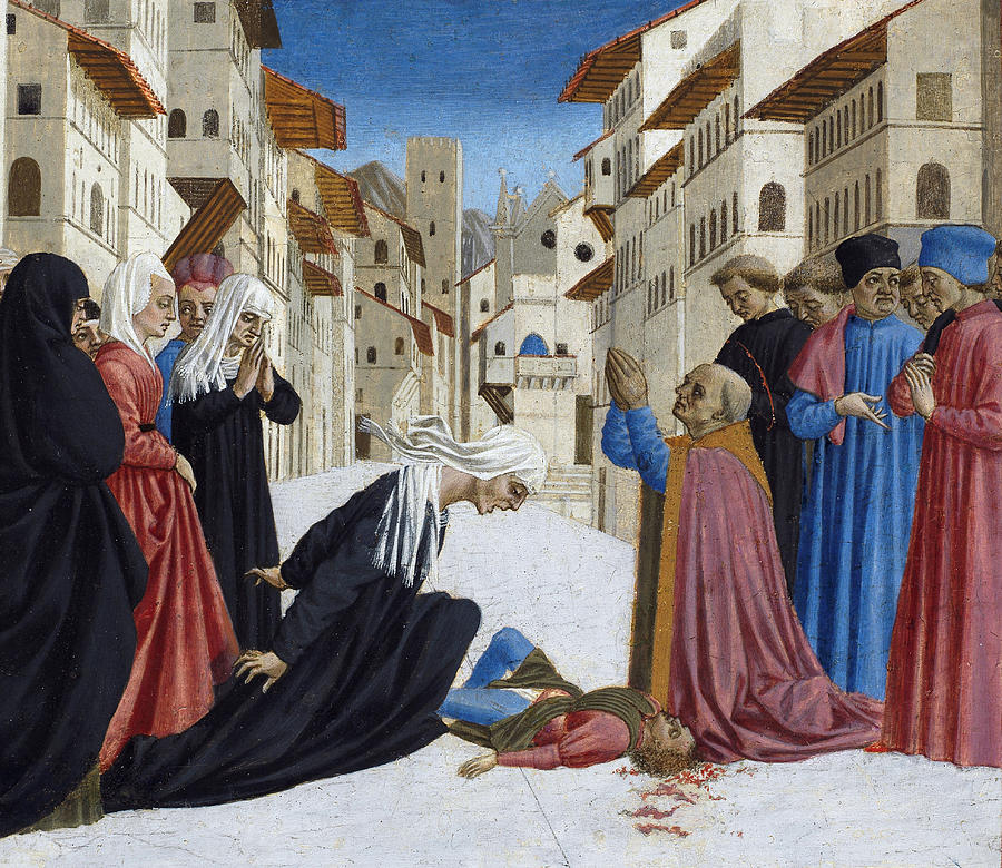 Street Scene Painting - The Miracle Of St. Zenobius, 1442-48 by Domenico Veneziano