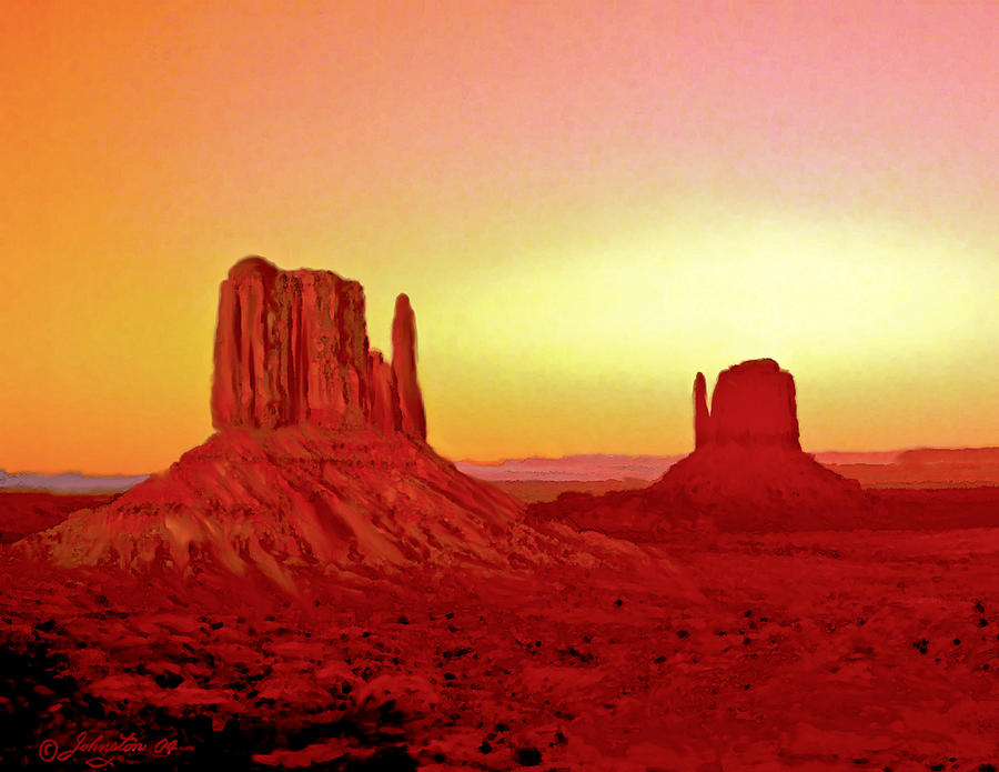 National Parks Painting - The Mittens Monument Valley by Bob and Nadine Johnston