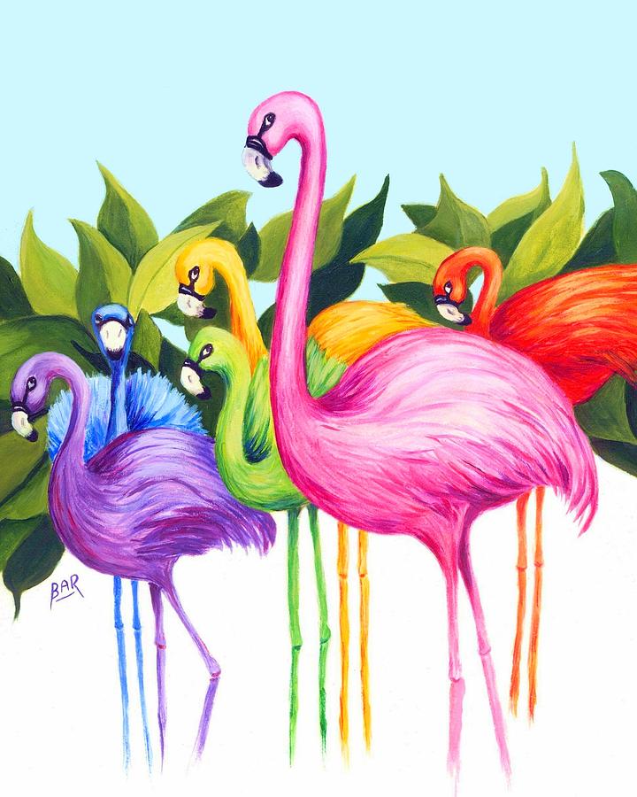 Bird Painting - Colorful Flamingos by Barbara Robertson