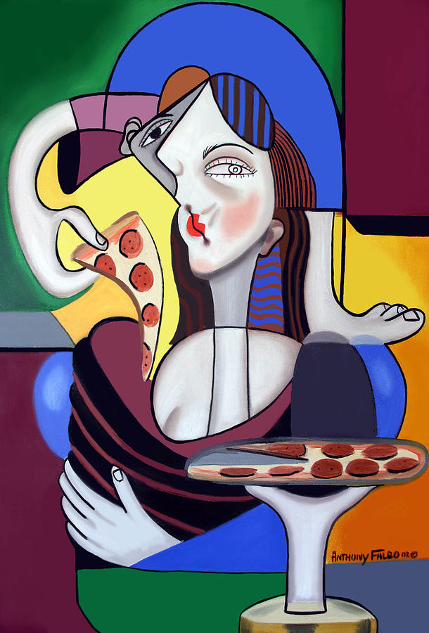 Waitress Painting - The Mona Pizza by Anthony Falbo Waitress Painting - The Mona Pizza by Anthony Falbo