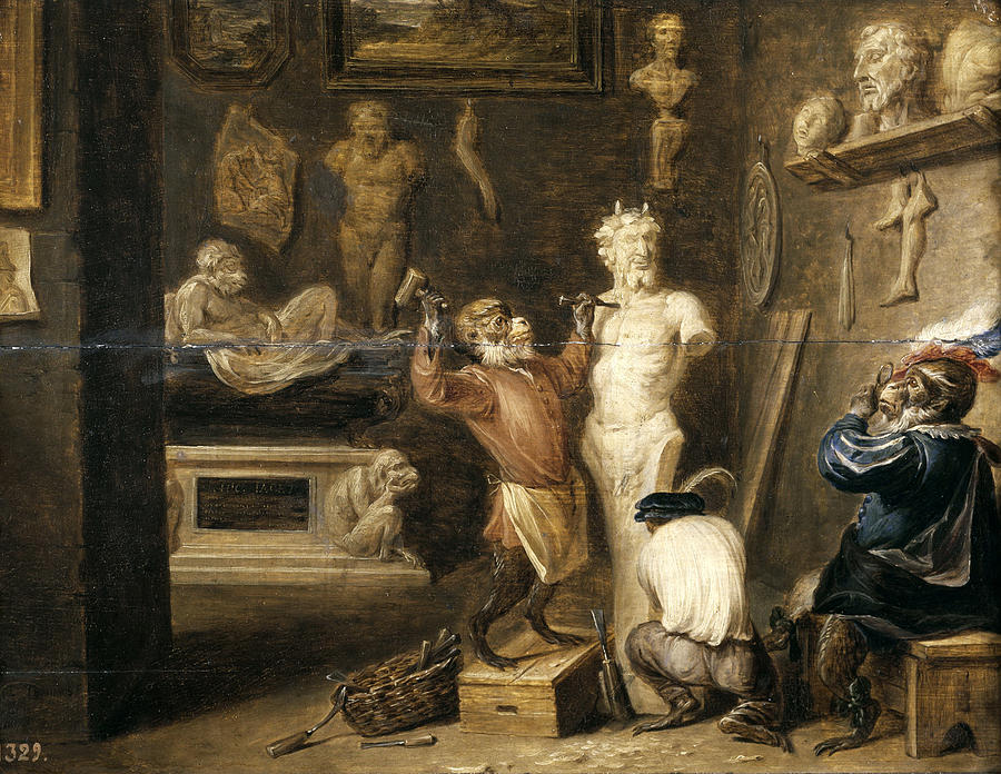 The Monkey Sculptor Painting by David Teniers the Younger
