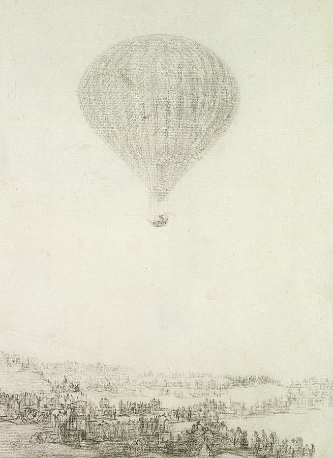 Balloon Drawing - The Montgolfier Brothers by Goya