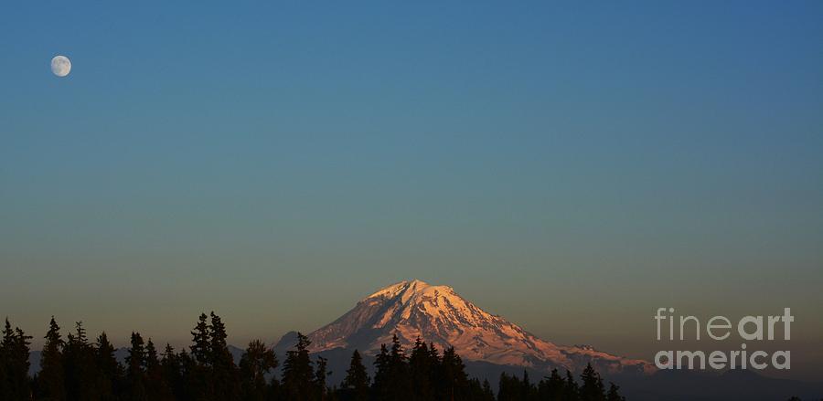 The Moon and Mt. Rainier Photograph by Gayle Swigart