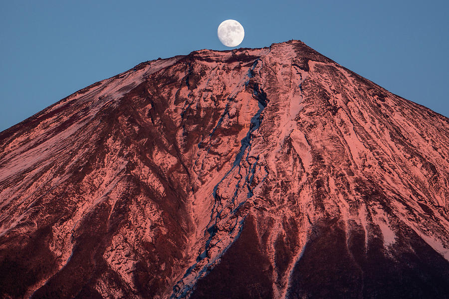 The Moon On  The Top Of Mt.fuji Photograph by Blueridgewalker